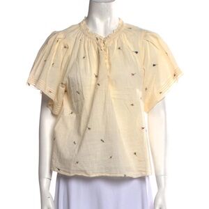 The Great flutter sleeve chime tossed floral embroidered blouse 0 ivory